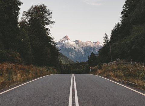 Carretera Austral road toward snow peaks